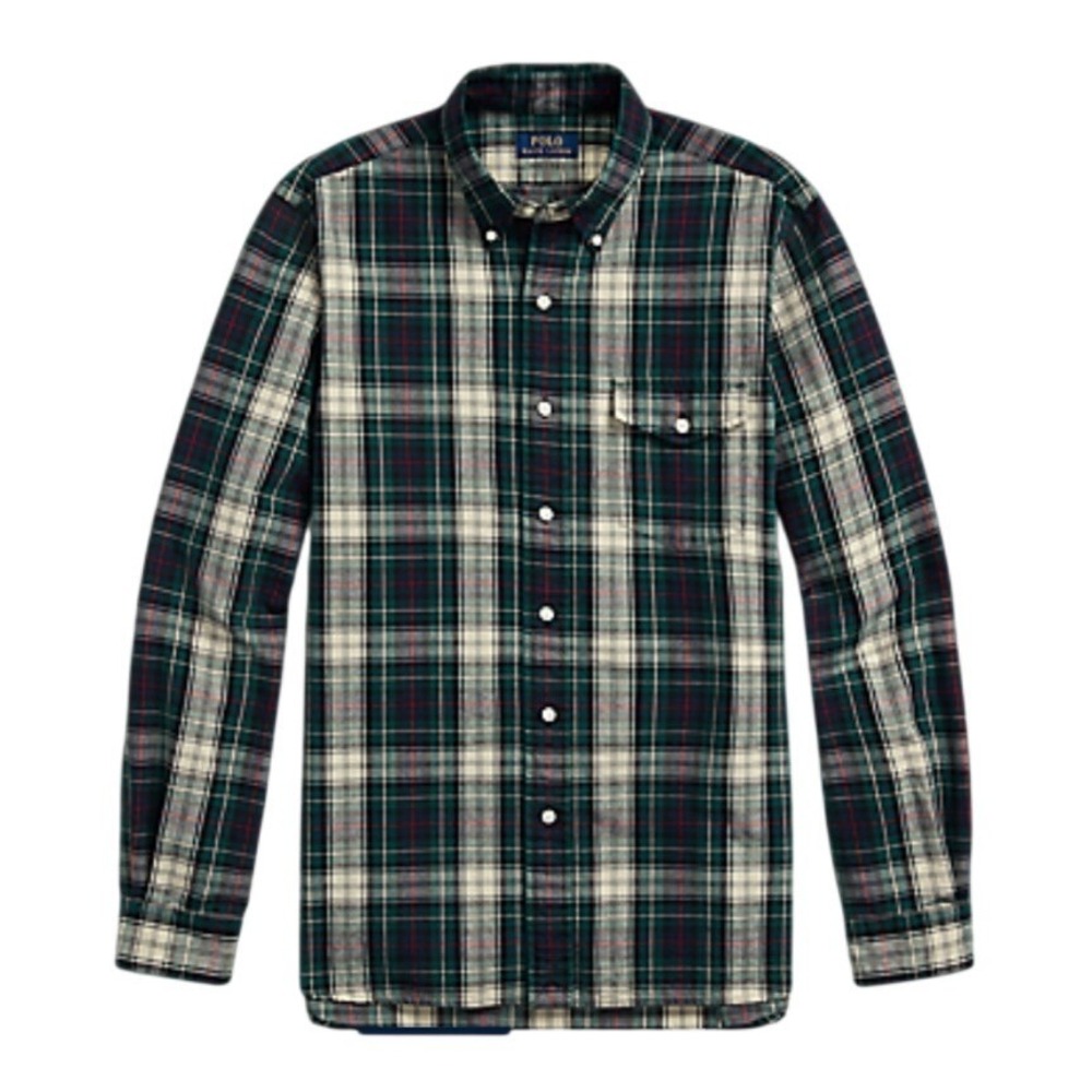 Polo Ralph Lauren Mens XXL Classic Fit Green Plaid Cotton Flannel Button Down
